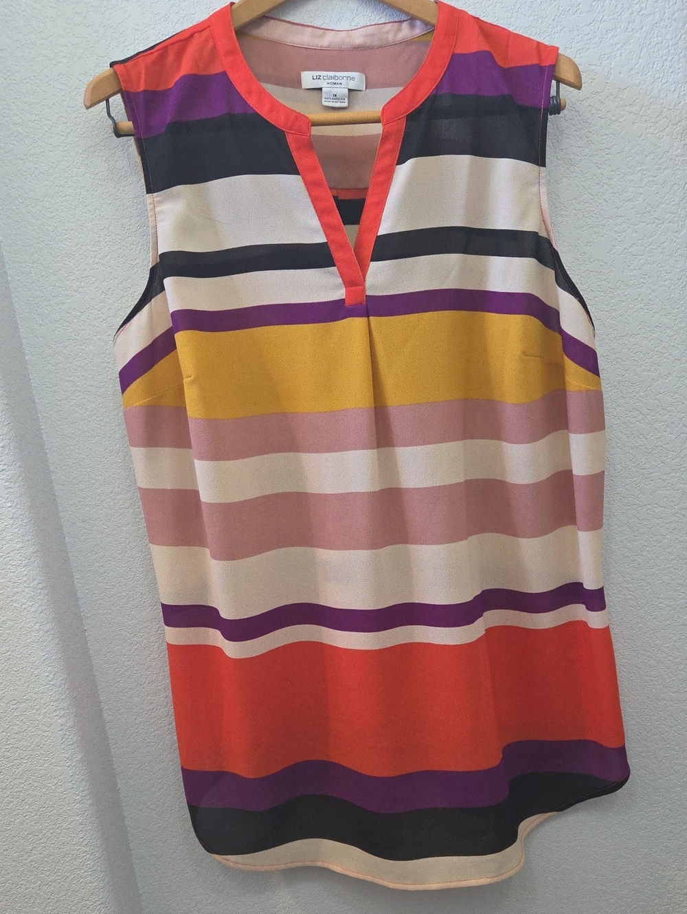 Liz Claiborne Coral, Mustard & Purple Striped Sleeveless Top